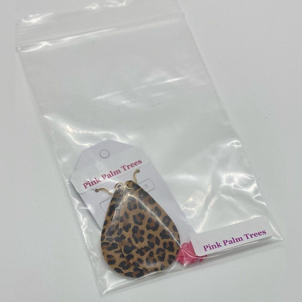 Brown Animal Print FauxFur Leather Dangle Earrings Boho Eclectic Y2K Festival - Picture 8 of 10